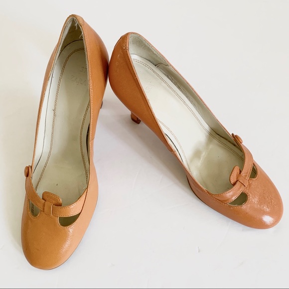 ZARA MARY JANE STRAP HEEL MADE IN SPAIN IN ORANGE ALTERNATIVE VINTAGE HEEL SHOES - Picture 16 of 16